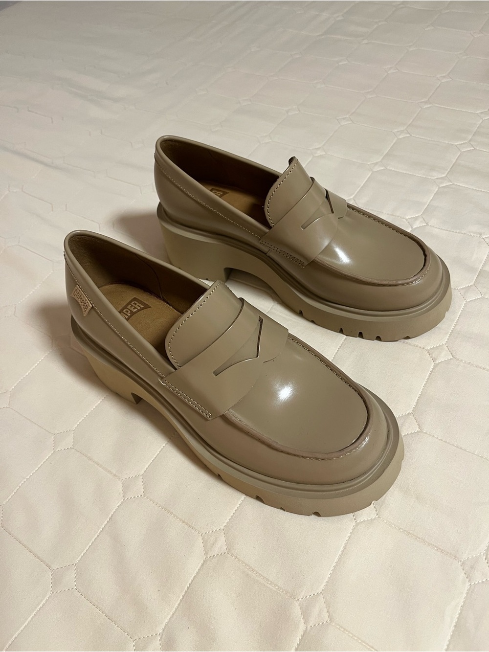 Camper Women's Chunky Taupe Leather Loafers